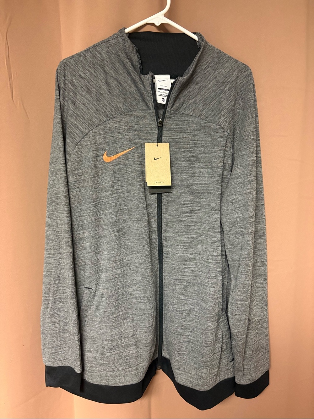Nike Men's Grey Performance Full-Zip Jacket with Orange Swoosh